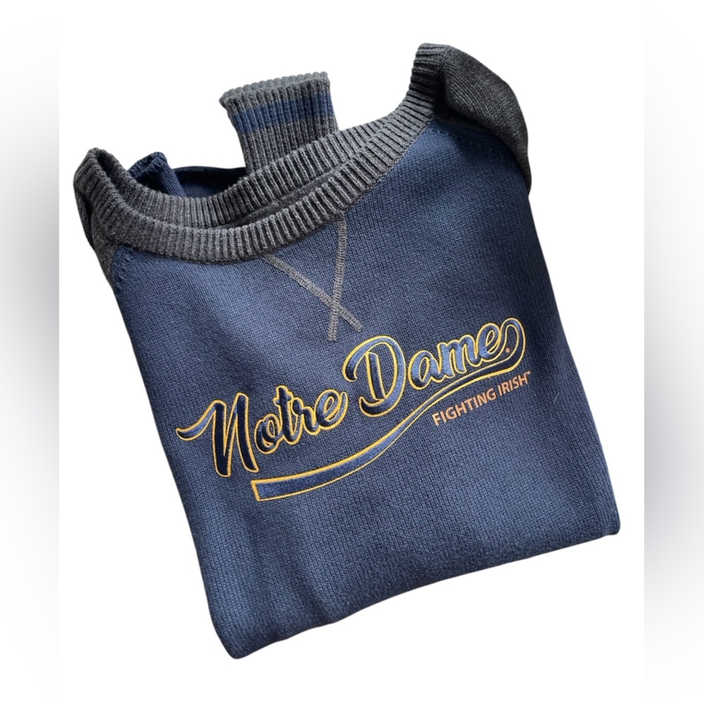 RENU/BRUZER University of Notre Dame Crewneck Navy Grey Sweater Fighting Irish L